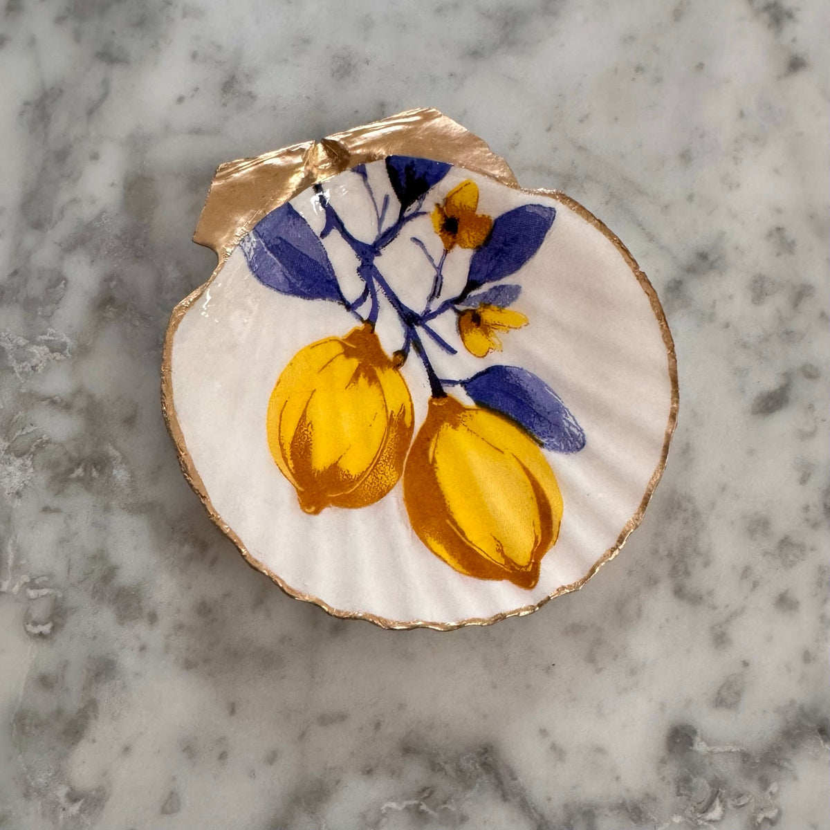 Lemon Shell Trinket Dish, Blue Yellow Mediterranean Ring Dish