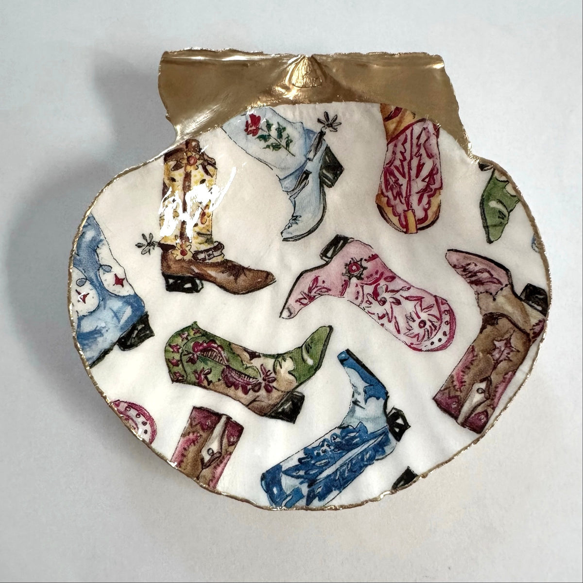 Cowboy Boot Shell Ring Dish Handmade Scallop Trinket Dish, Western Gift Country Girl