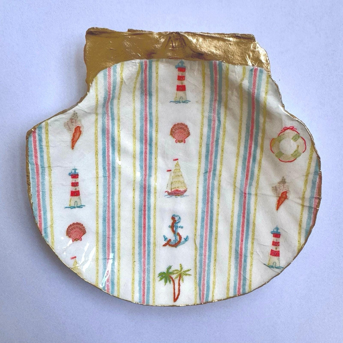 Nautical Lighthouse Scallop Shell Trinket Dish