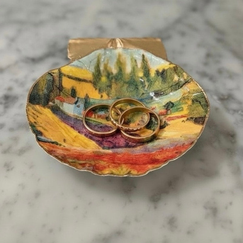Lavender Field Scallop Shell Trinket Dish, Impressionist Art Ring Dish, French Countryside Decor, Art Lover Gift, Gift for Her