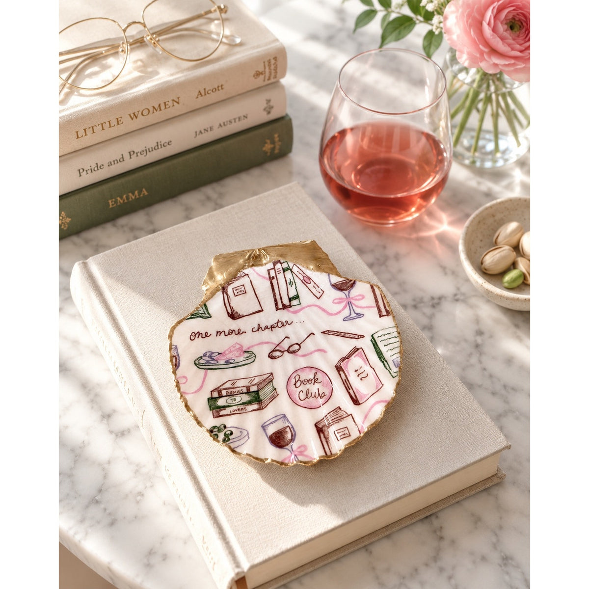 Book Club Scallop Shell Trinket & Ring Dish, Book Lover Gift