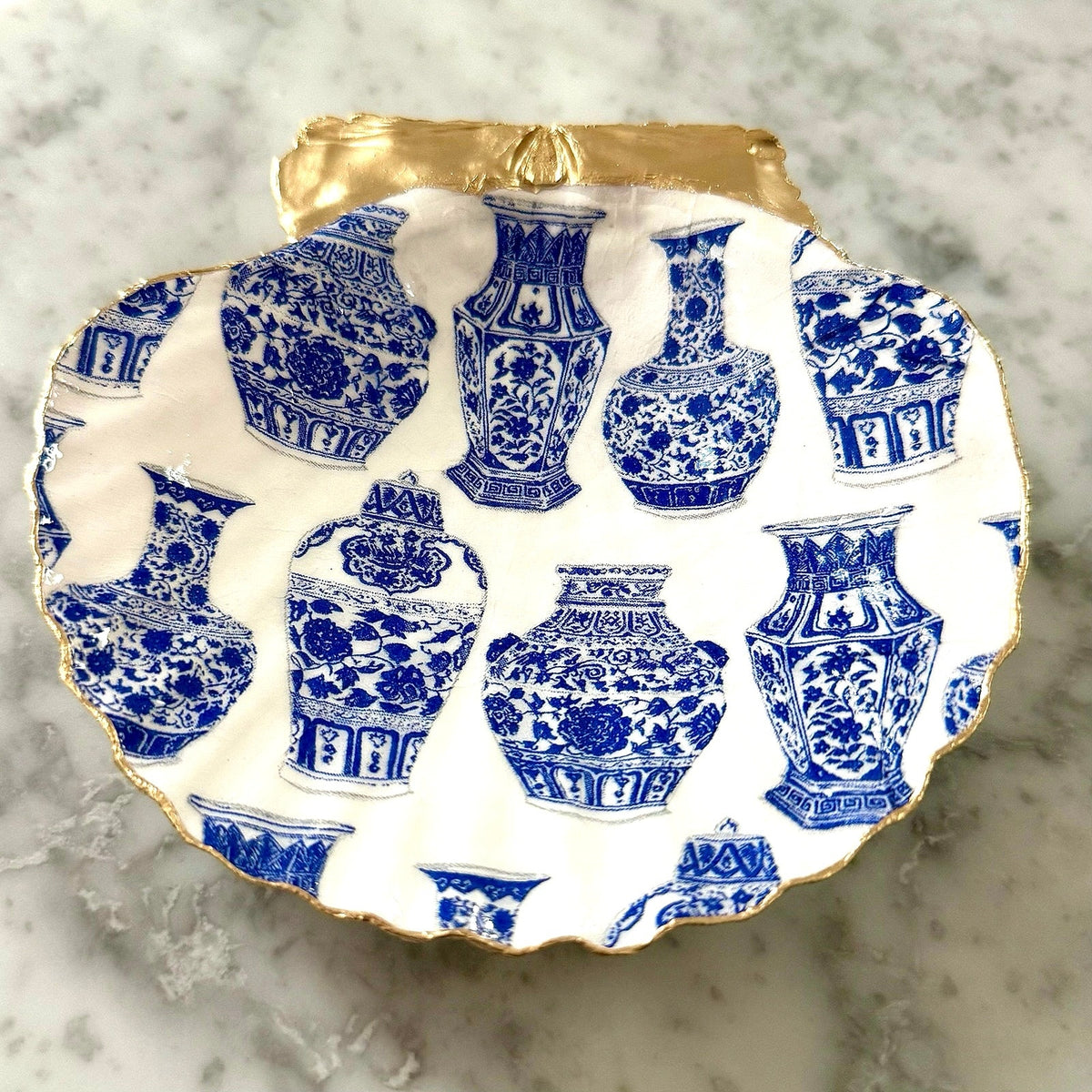 Blue & White Ginger Jar Shell Trinket Dish