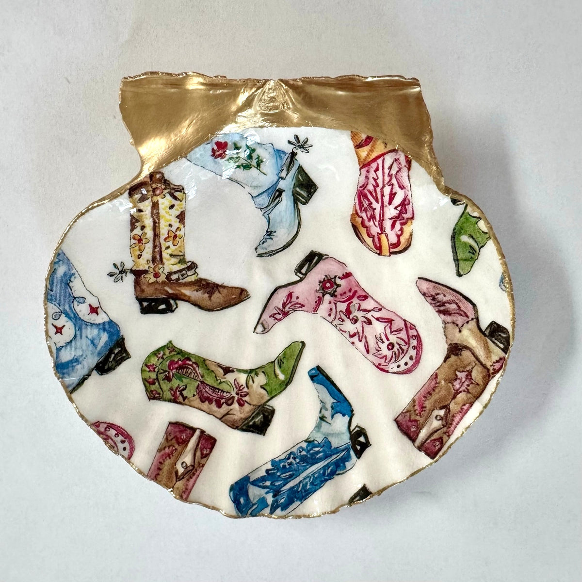 Cowboy Boot Shell Ring Dish Handmade Scallop Trinket Dish, Western Gift Country Girl