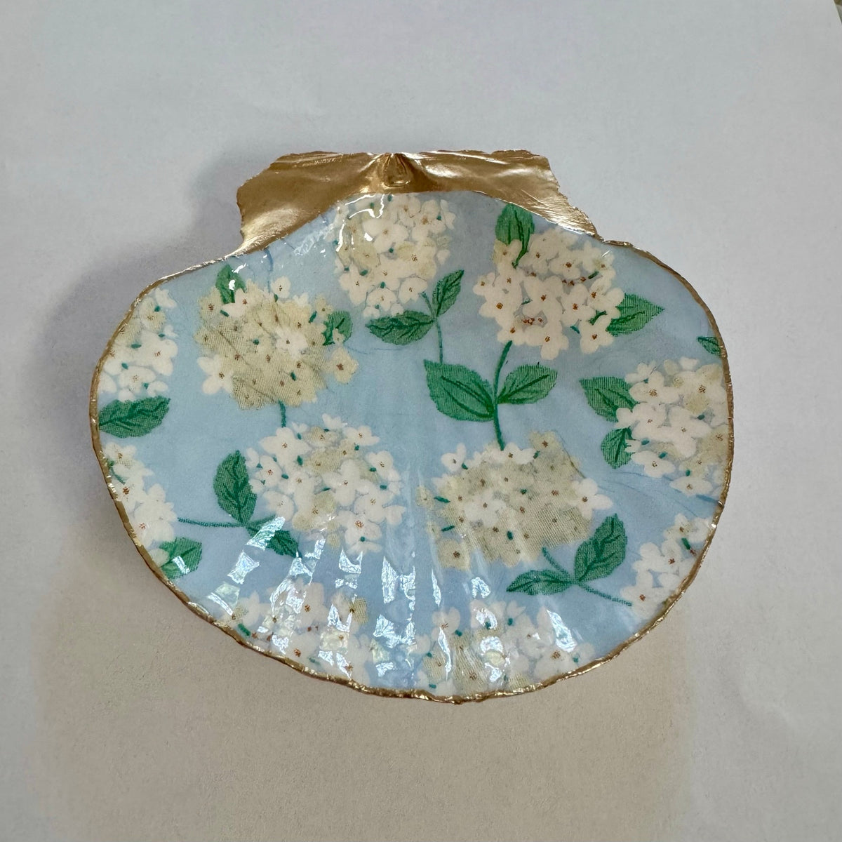White Hydrangea Scallop Shell Ring Dish