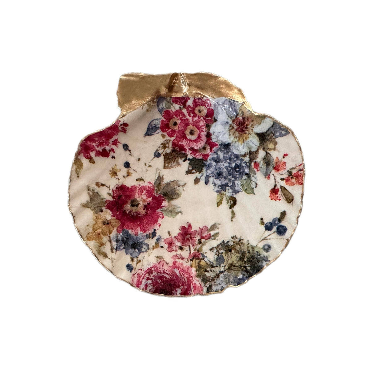 Vintage Garden Floral Scallop Shell Jewelry Dish