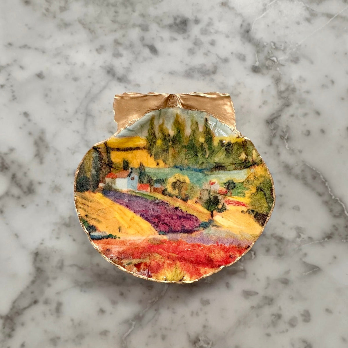 Lavender Field Scallop Shell Trinket Dish, Impressionist Art Ring Dish, French Countryside Decor, Art Lover Gift, Gift for Her
