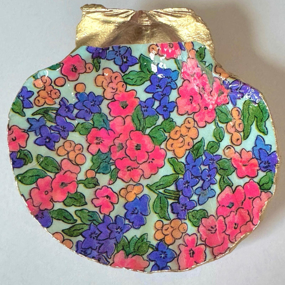 Pink and Purple Lilly Floral Seashell Trinket Dish