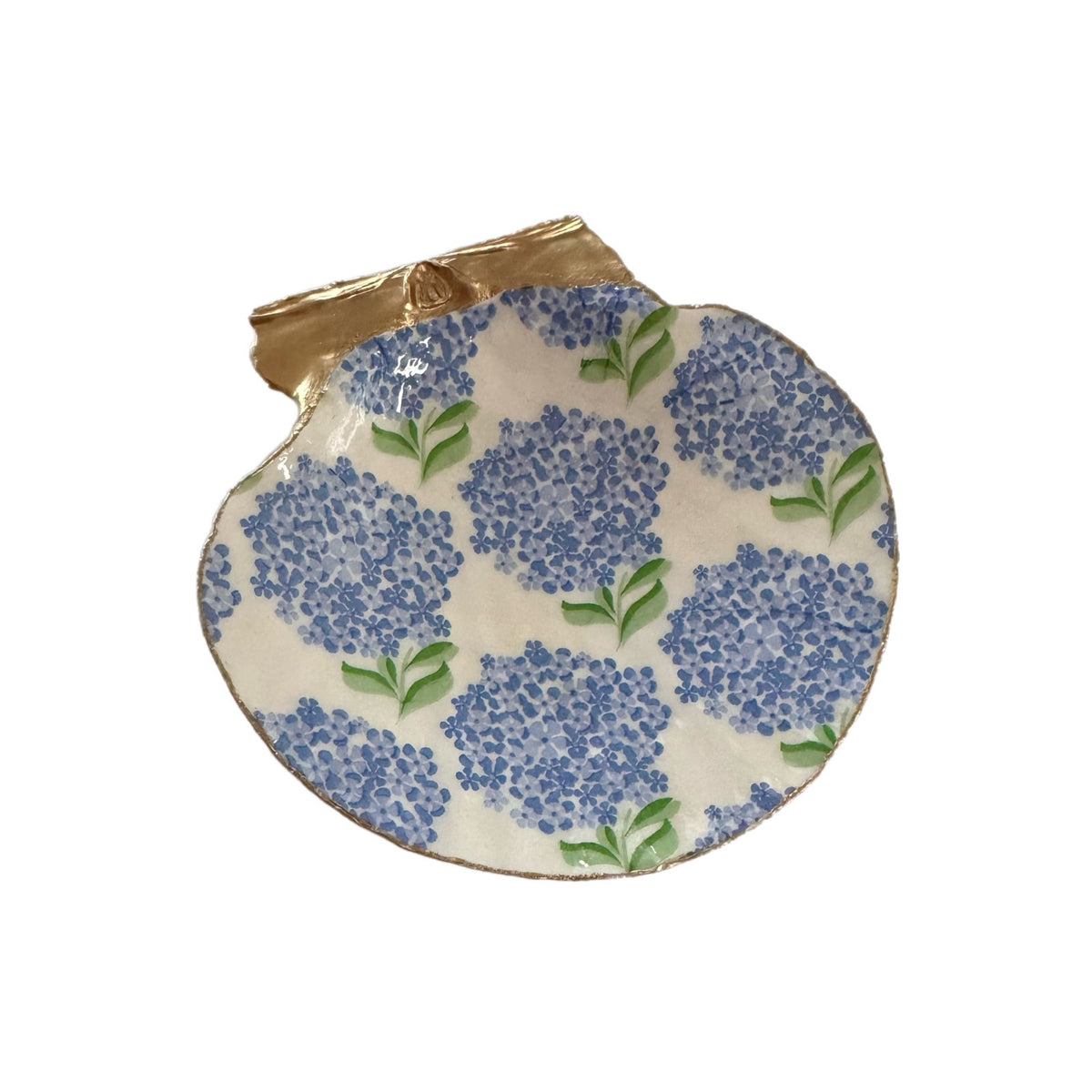 Watercolor Blue Hydrangea Scallop Shell Ring Dish