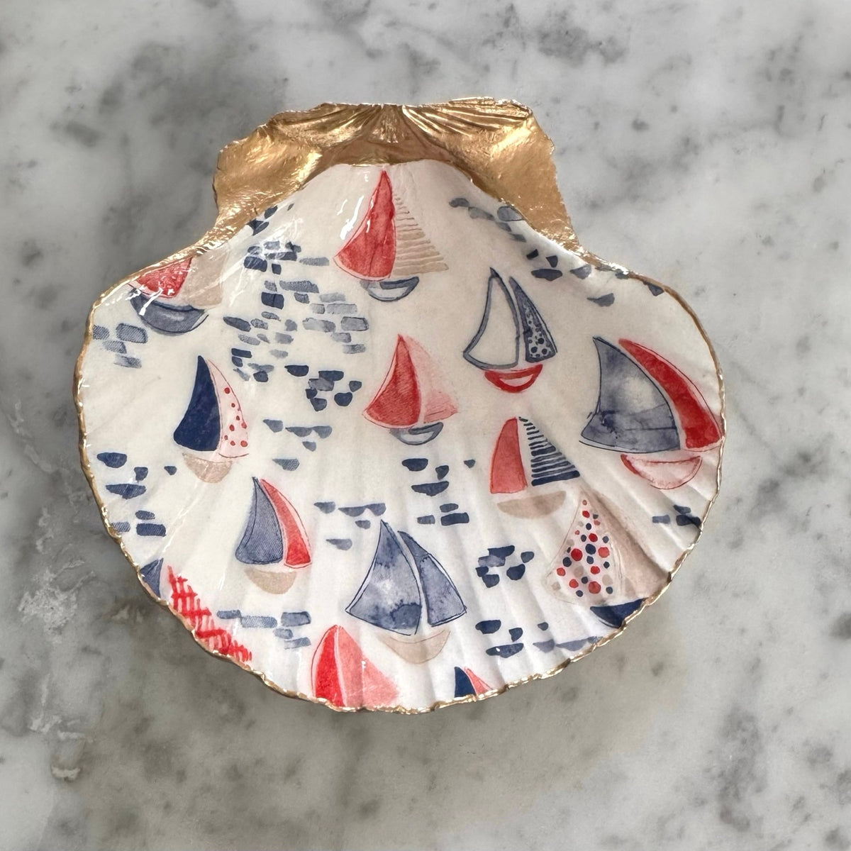 Sailboat Shell Trinket Dish, Nautical Ring Holder, Beach House Decor