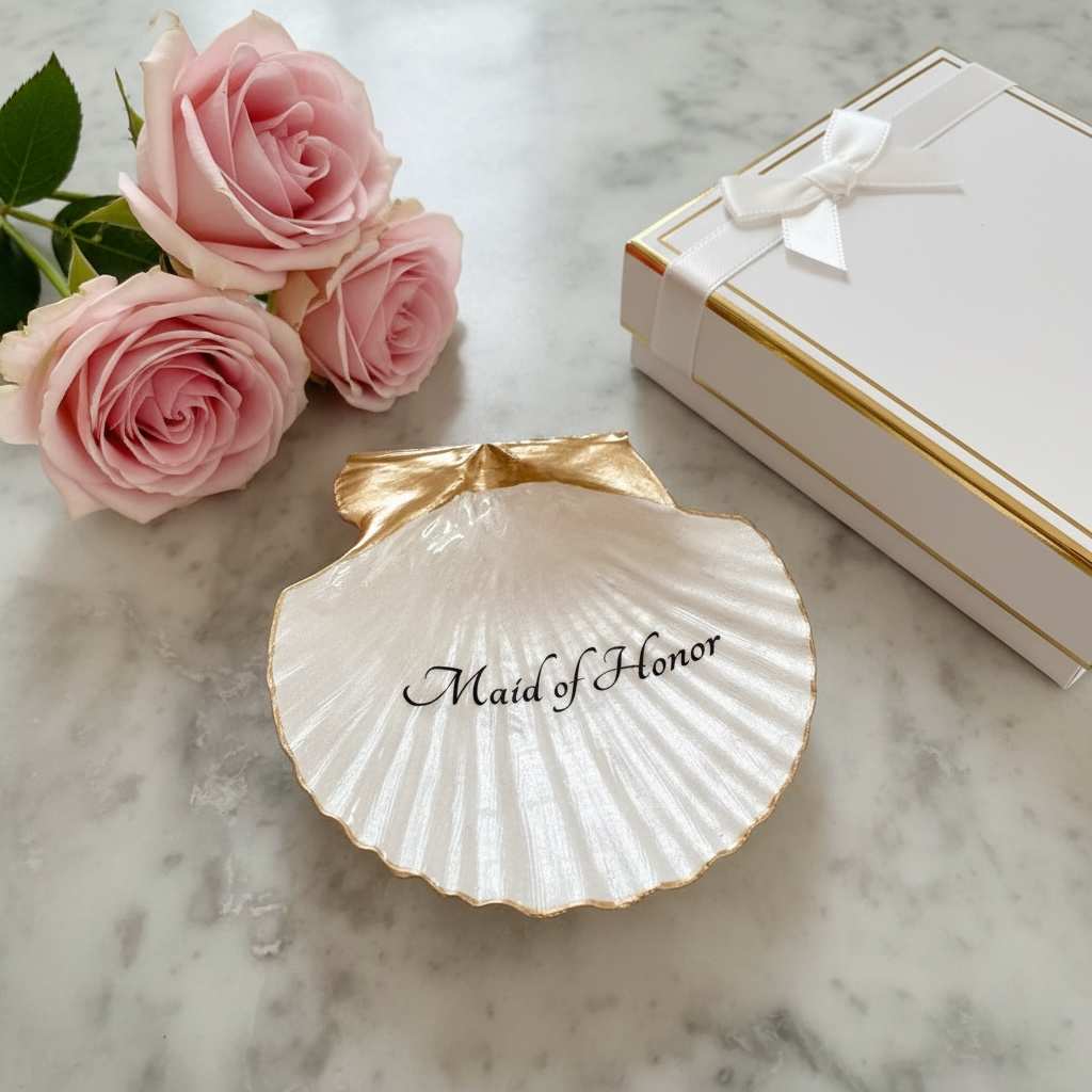 Personalized Scallop Shell Ring Dish – Custom Bridal Keepsake
