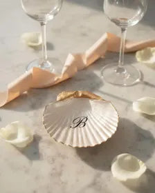 Monogrammed shell ring dish styled for a wedding