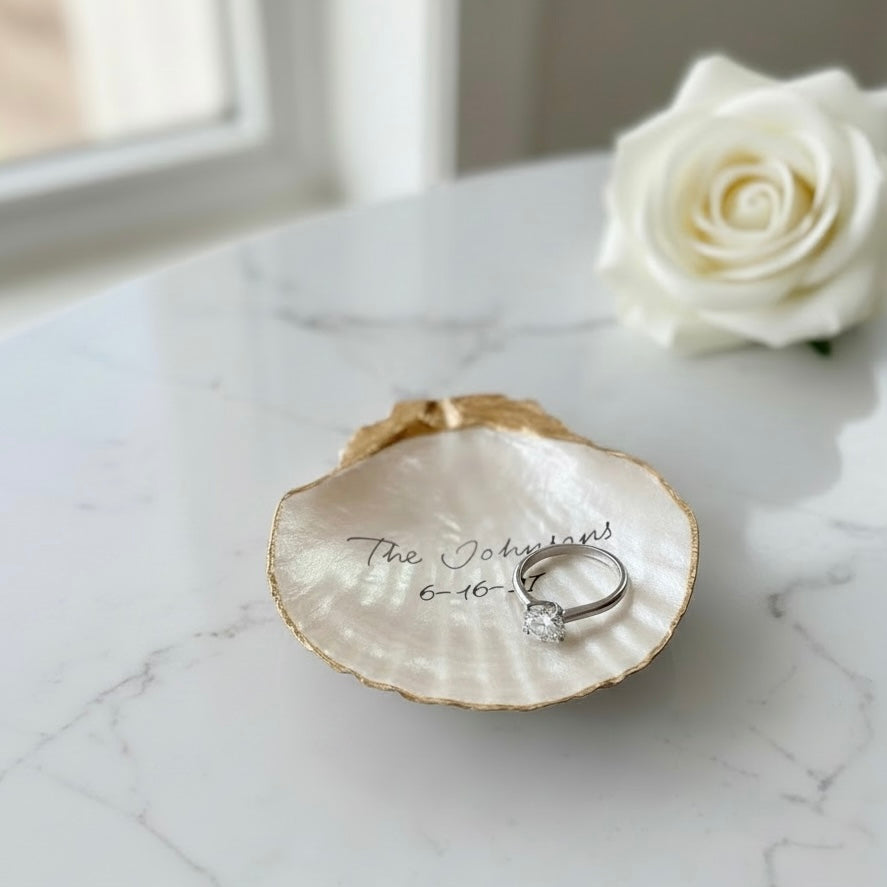 Personalized Scallop Shell Ring Dish – Custom Bridal Keepsake
