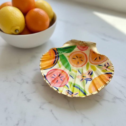 Tropical Fruit Scallop Seashell Jewelry Dish